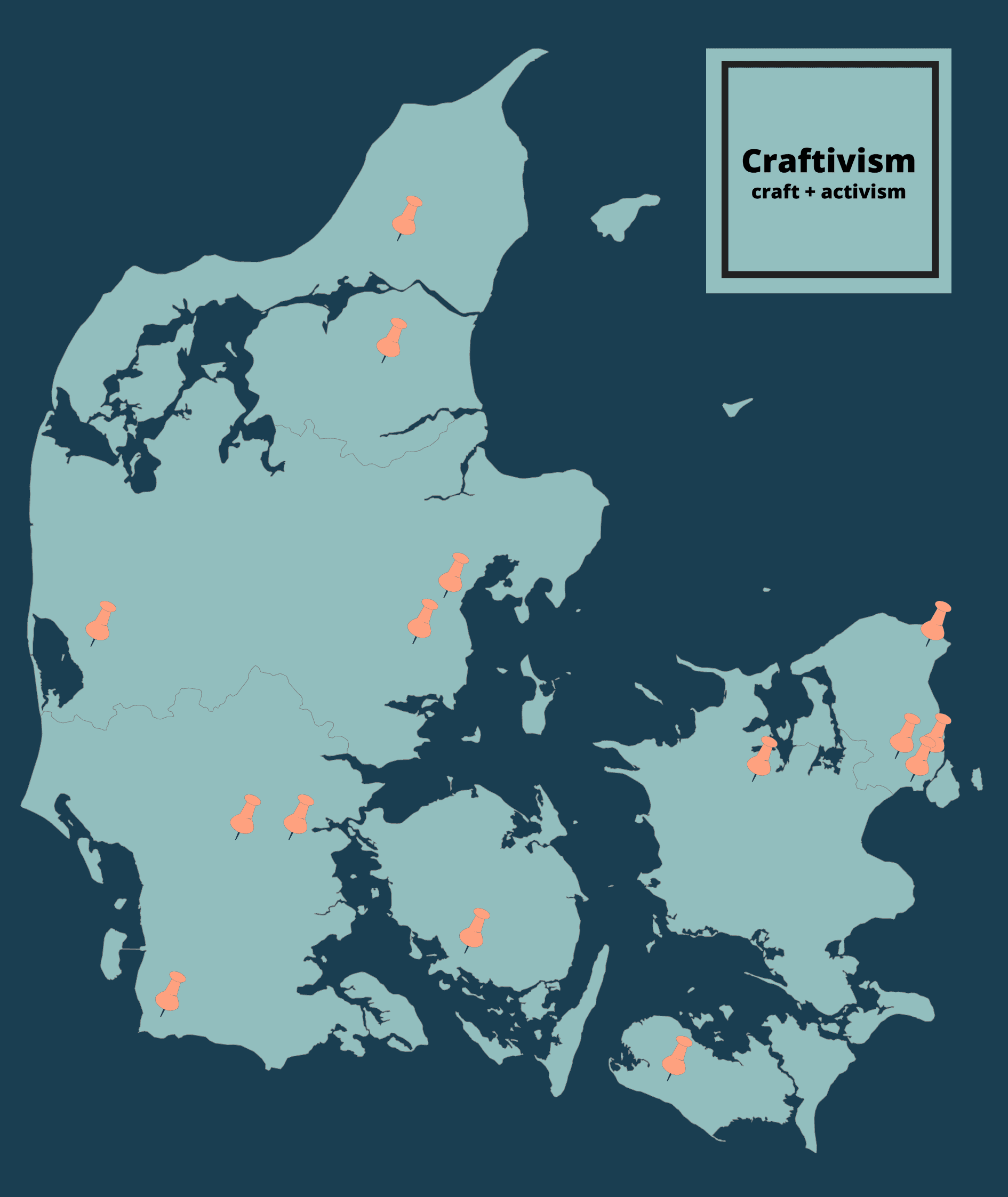 Landkort over Danmark med craftivism