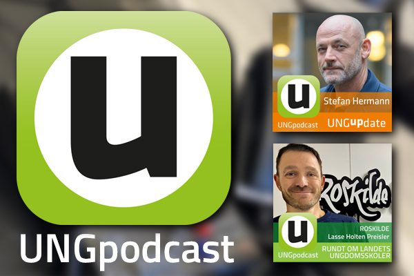 Logo til UNGpodcast samt to eksempler på podcast afsnit